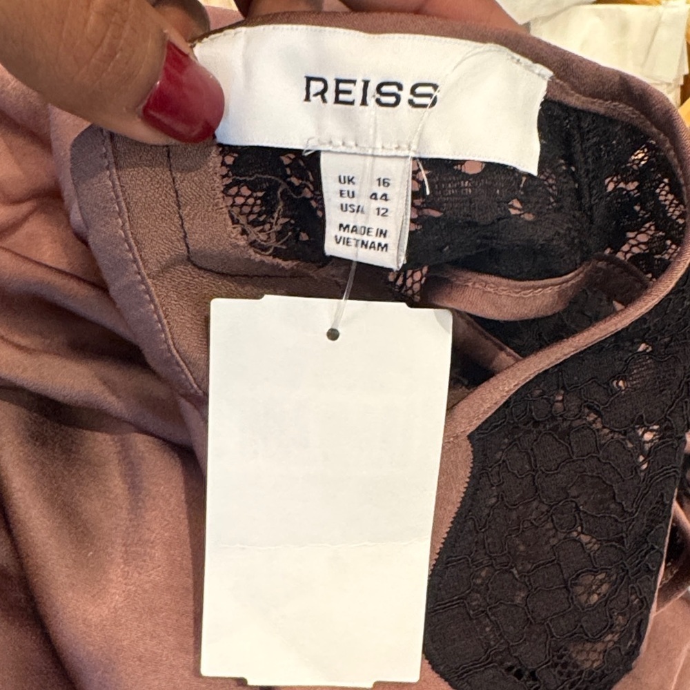 NWT REISS Anais Drape lace-trim dress mocha brown size 12 - Picture 7 of 12